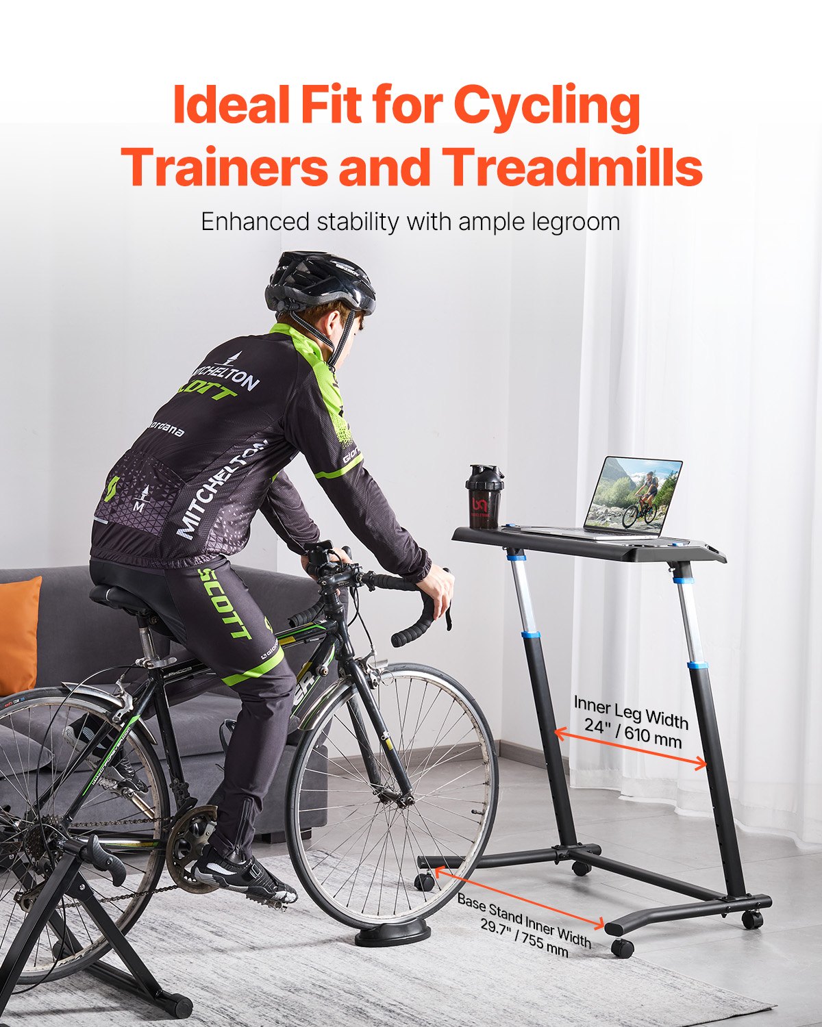Cycling Desk, Mobile Foldable Multi-Functional Bike Trainer & Treadmill Desk With Lockable Wheels, Non-Slip Multi-Slot Bike Trainer Fitness Desk With Handle Bar, Fit For Home Office Exercise