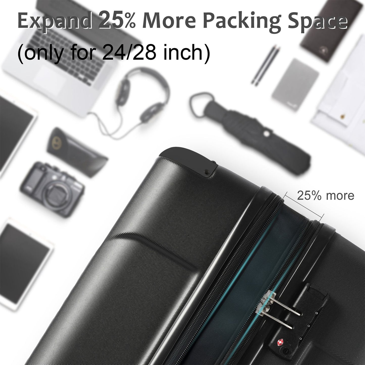 Luggage Sets 3 Piece, Expandable Hard Shell ABS Suitcases With Double Spinner, Travel Luggage Set With TSA Lock 20-24-28inch, Black