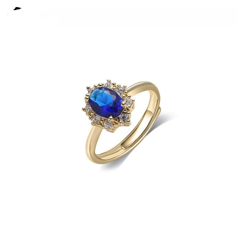Blue Fully Paved Zircon Adjustable Ring For Women