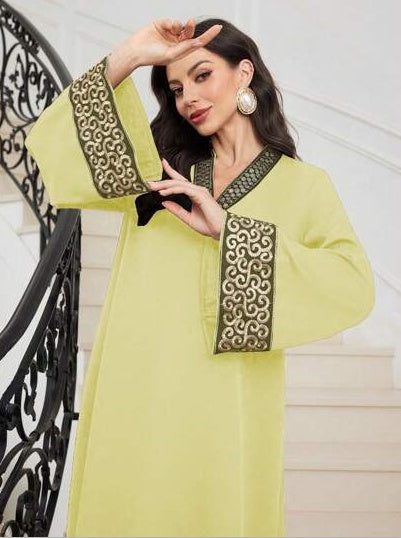 Embroidered Trim V-neck Light Luxury Dress