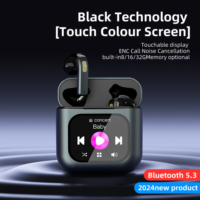 TWS Screen Display Wireless Active ANC Noise-canceling Earbuds, Smart Touch Screen Wireless Earbuds, Noise-canceling Wireless Earphones, Long Battery Life, Built-in SD Card With MP3 Playback