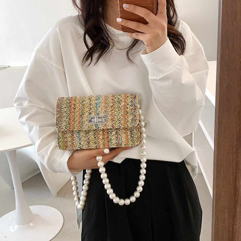 Pearl Chain One-Shoulder Messenger Small Square Bag