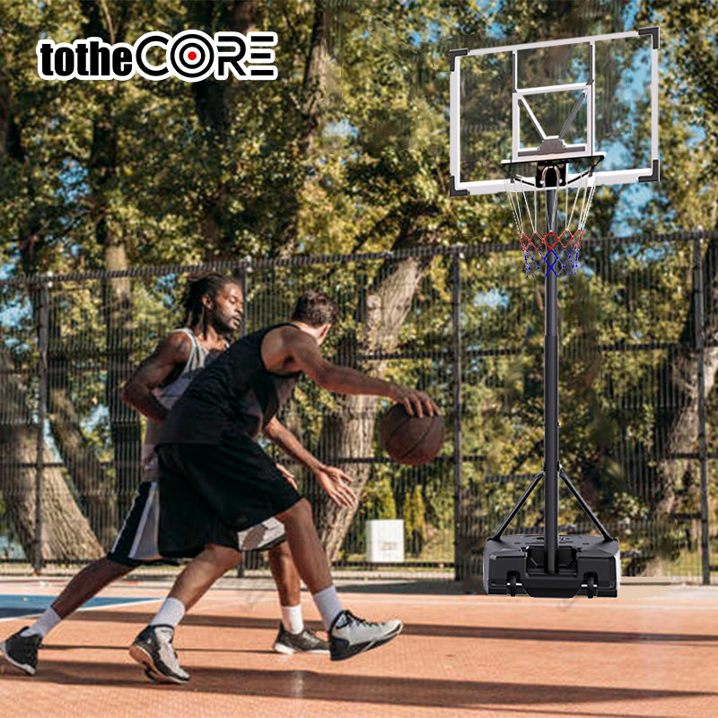 TotheCORE Basketball Stand 5.25-8.53 Ft Adjustable Portable Basketball Hoop & Goal With PC Backplate, Large Base And Wheels