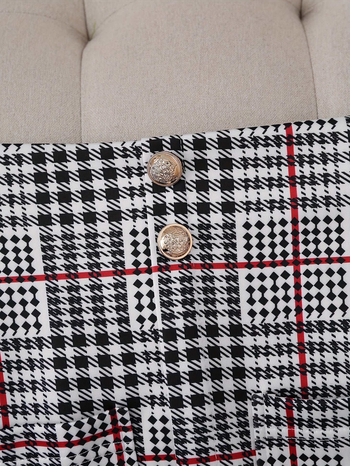 Ladies Fashion Casual Slim Suit Two-piece Plus-size Suit, Plaid Pattern Elegant Skirt Suit With Buttons, Lapel Long Sleeve Suit Jacket And High Waist Skirt, Plus-size Women'S Wear Amazon Don't Sell