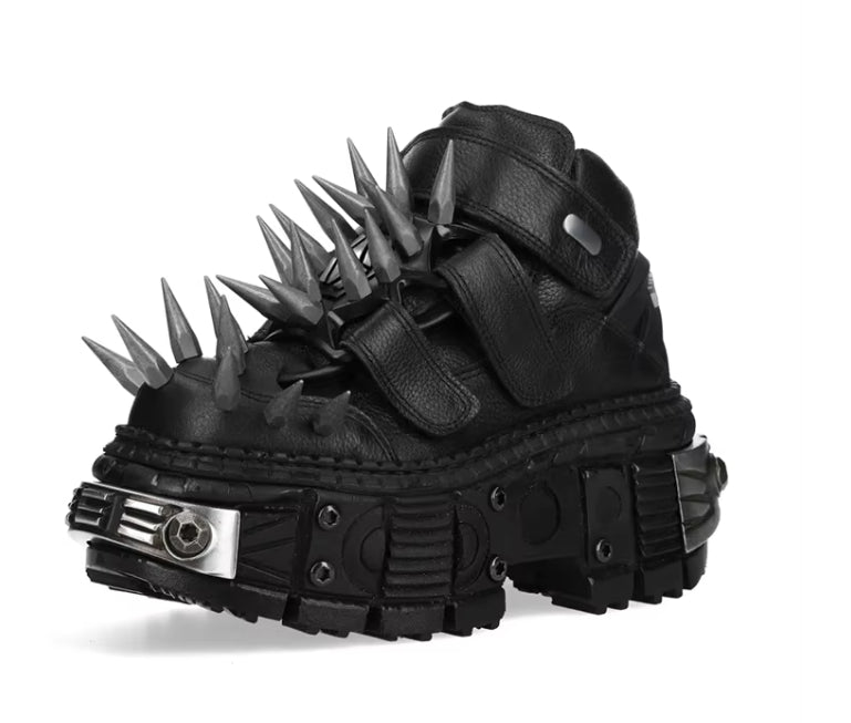 Women's Black Thick-soled Buckle-up Motorcycle Boots