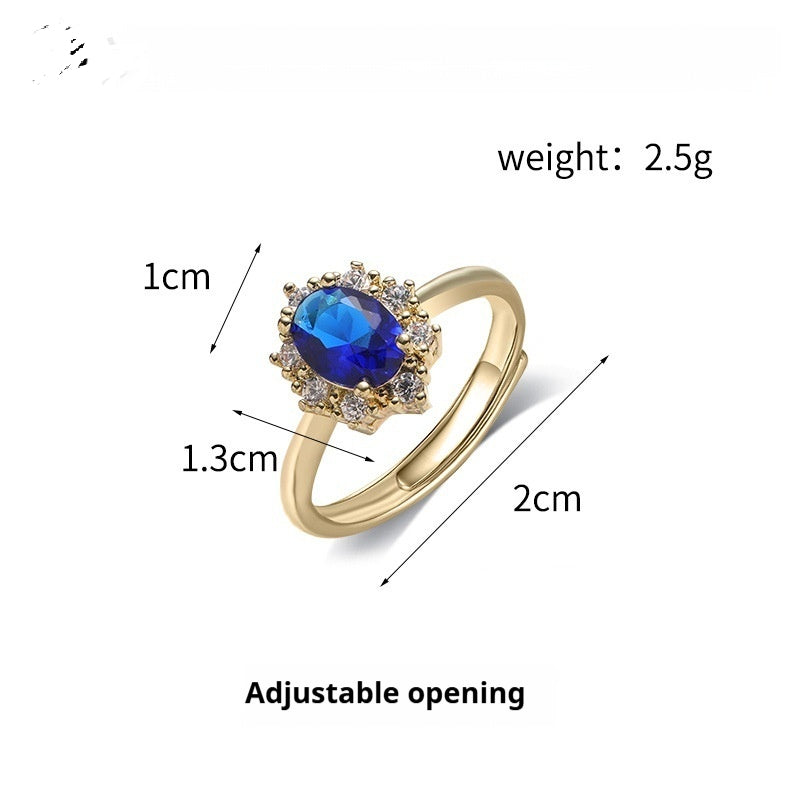 Blue Fully Paved Zircon Adjustable Ring For Women