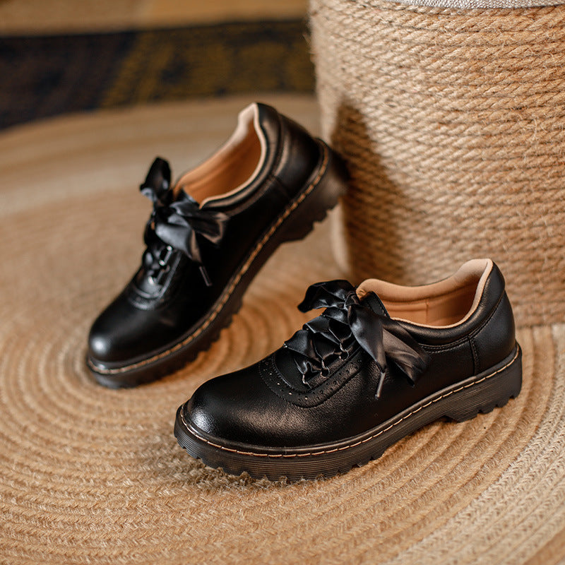 Womens Retro Silk Lace-Up Chunky-Heel Pumps