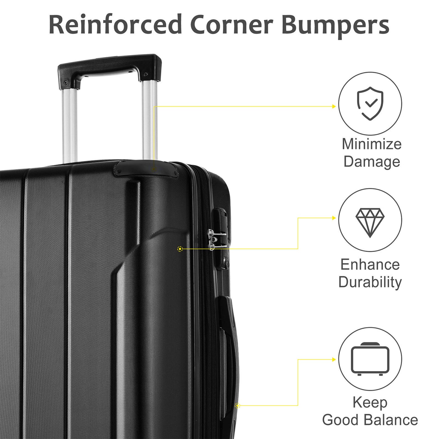 Luggage Sets 3 Piece, Expandable Hard Shell ABS Suitcases With Double Spinner, Travel Luggage Set With TSA Lock 20-24-28inch, Black