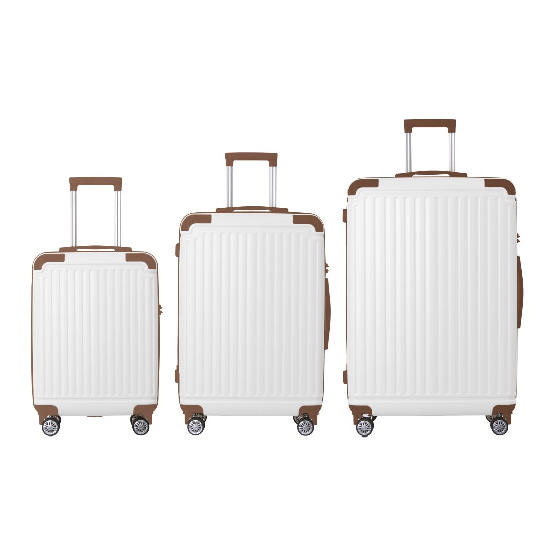 Brown 3-Piece Premium ABS Luggage Set-20, 24, And 28 Suitcases With Multi-Position Handle, Silent Spinner Wheels, And TSA-Approved Lock-Durable, Stylish, And Spacious Travel Gear