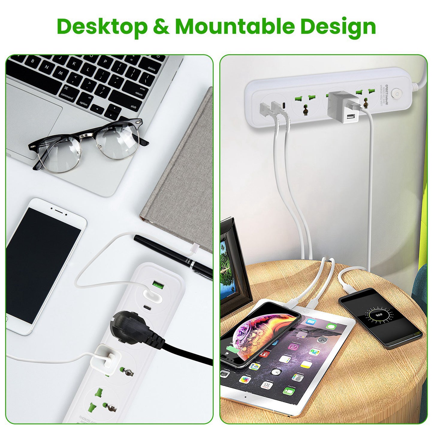 1Pc Power Strip With 6FT Extension Cord 3 AC Outlets And 2 USB A Ports 1 USB C Port 2500W Wall Mount Outlet Extender For Home Office Dorm Travel