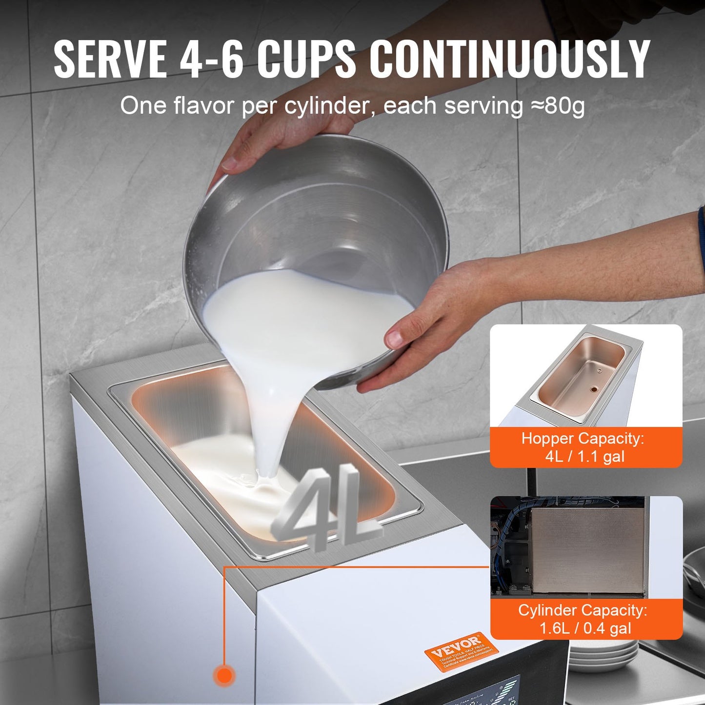 Commercial Ice Cream Machine, 10.6 QT/H Yield, 1000W Single Flavor Countertop Soft Serve Ice Cream Maker, With 4L Hopper 1.6L Cylinder, LCD Panel Auto Clean Pre-cooling, For Restaurant Snack Bar