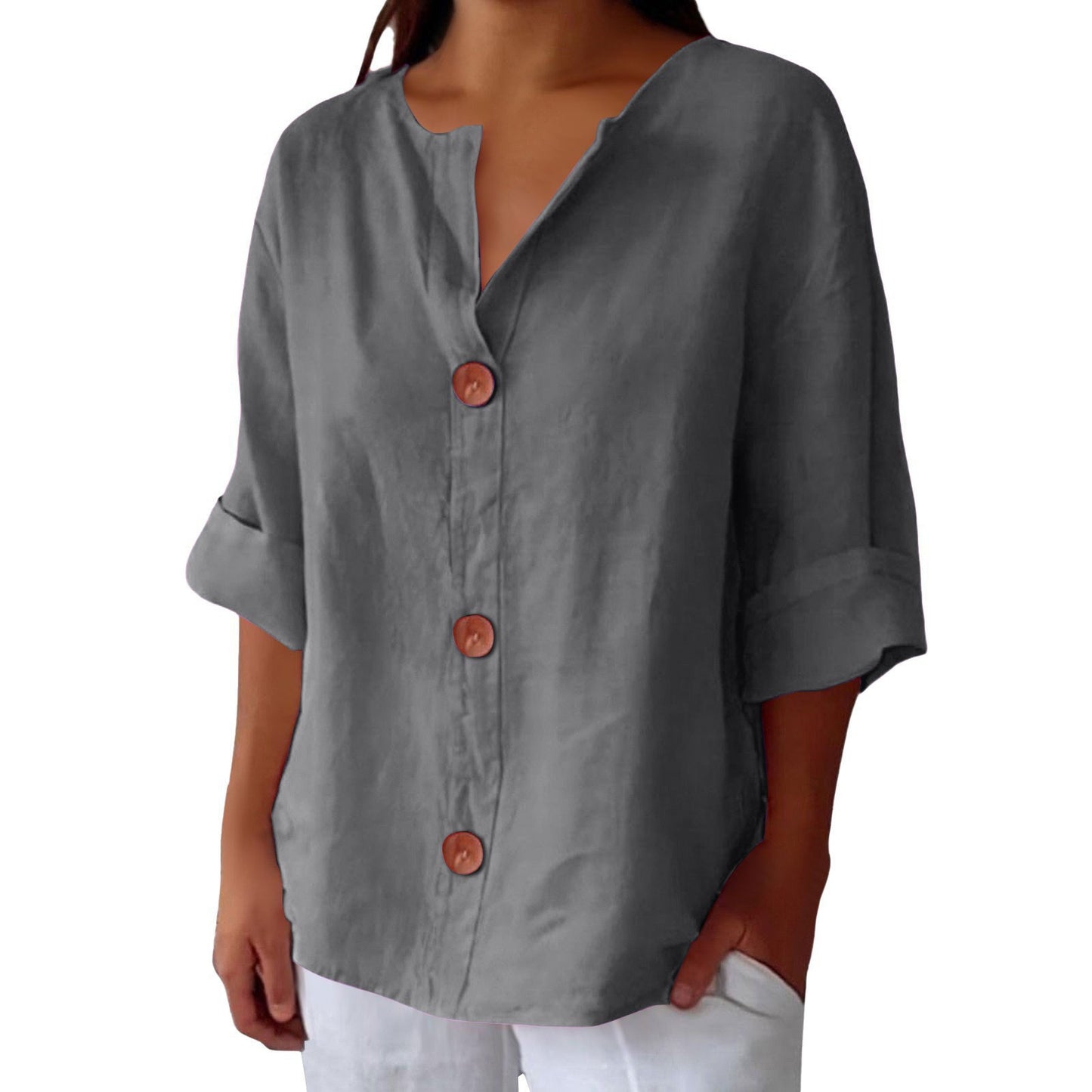 V-neck Pullover Shirt Fashion Casual Long-sleeved Top Women's Clothing