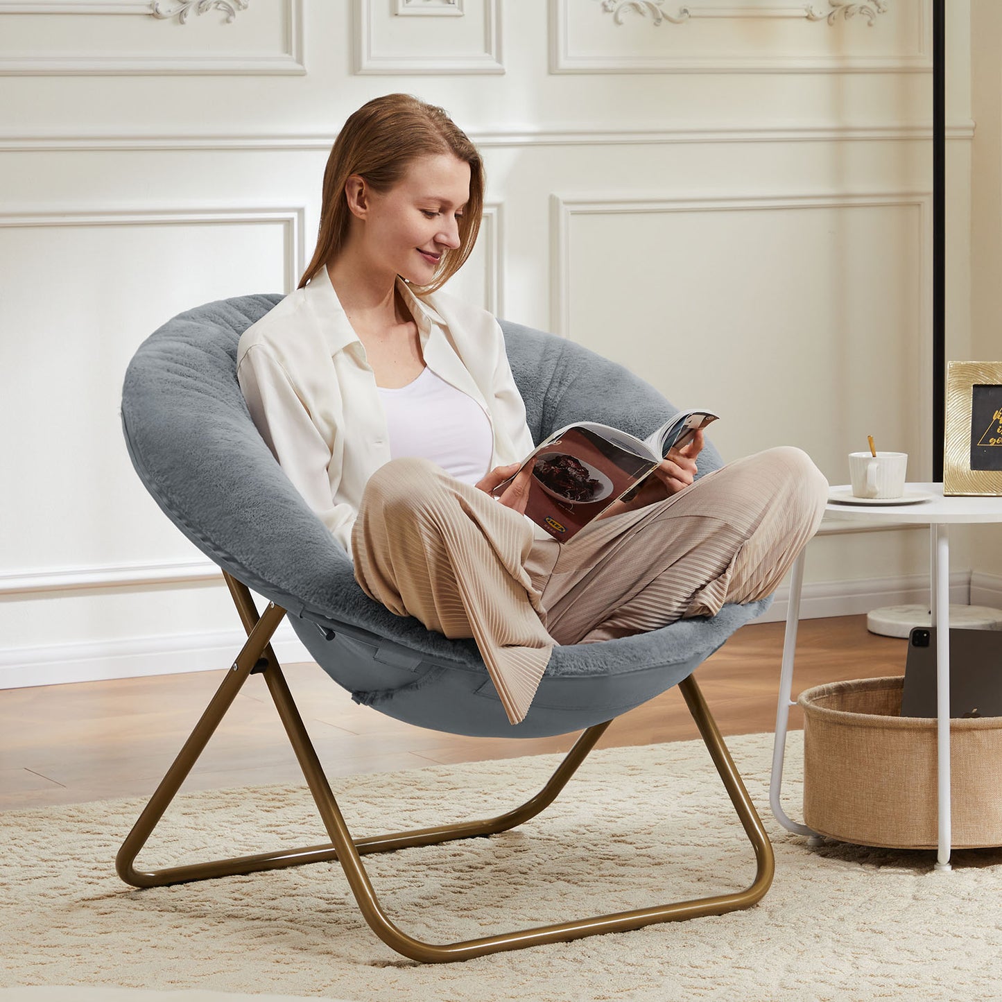 Comfortable Disc Chairs Faux Fur Furniture Bedroom Living Room  Size White