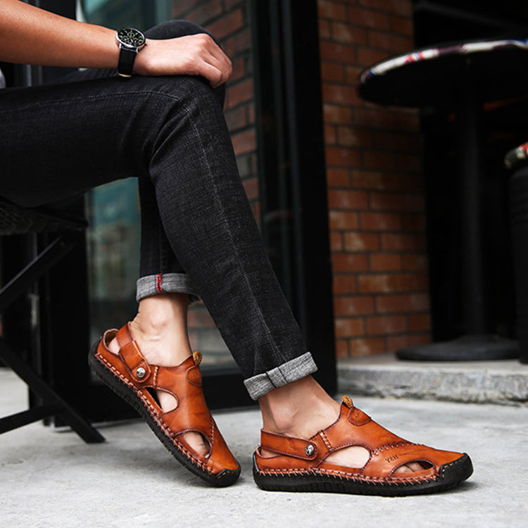 Men's Closed Toe Sandals Summer Adjustable Slides Slippers Fashion Beach Shoes