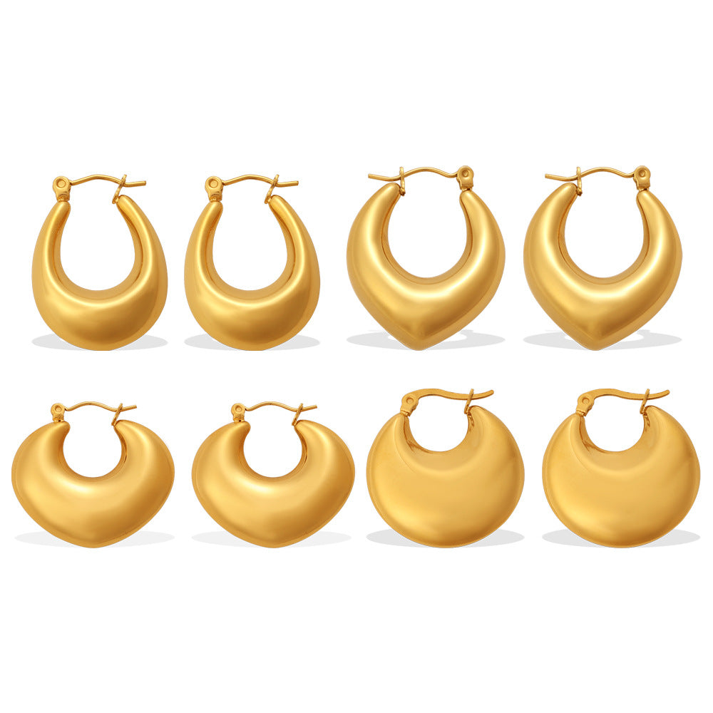 Fashion Exaggerated Metallic Gold Earrings, Simple & Versatile C-Shaped Half-Round Hoop Earrings