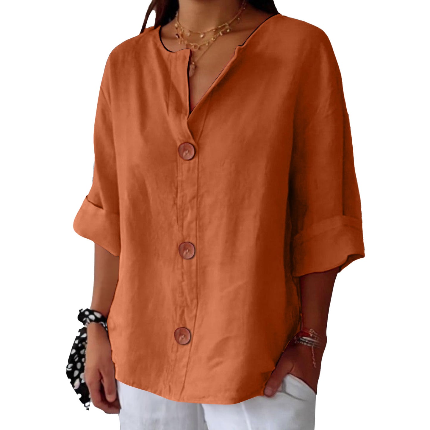 V-neck Pullover Shirt Fashion Casual Long-sleeved Top Women's Clothing