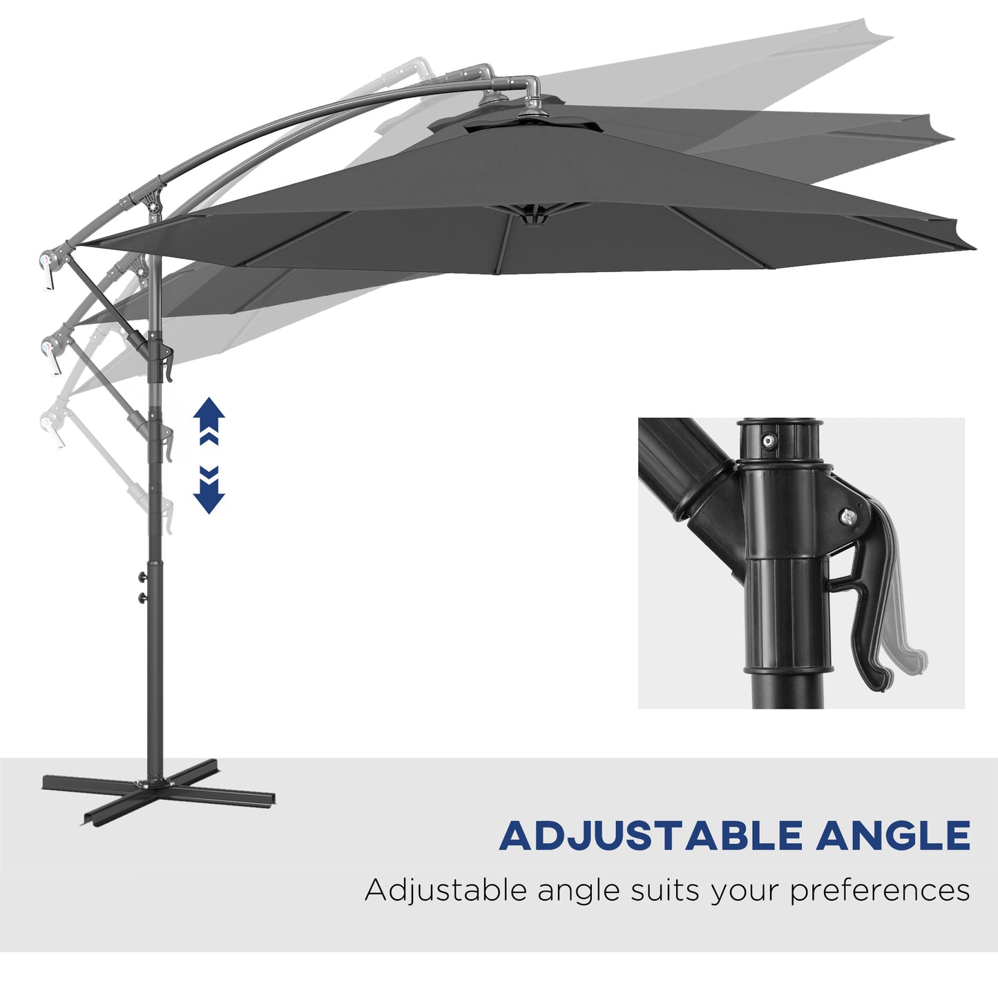 10 Cantilever Tilt Offset Patio Umbrella W UV & Water Safe Material & Cross Base Weight Not Included, Gray