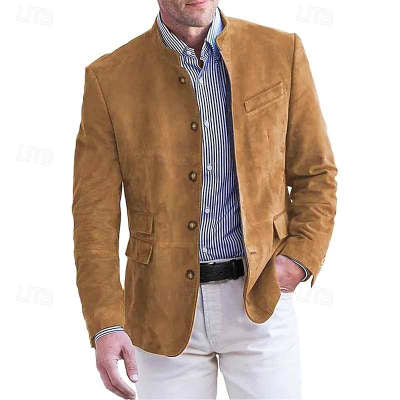 Men's Business Casual Suit Jacket Autumn Winter Fashion Commuter Daily Basic Blazer Solid Stand Collar Jacket Men's Clothing