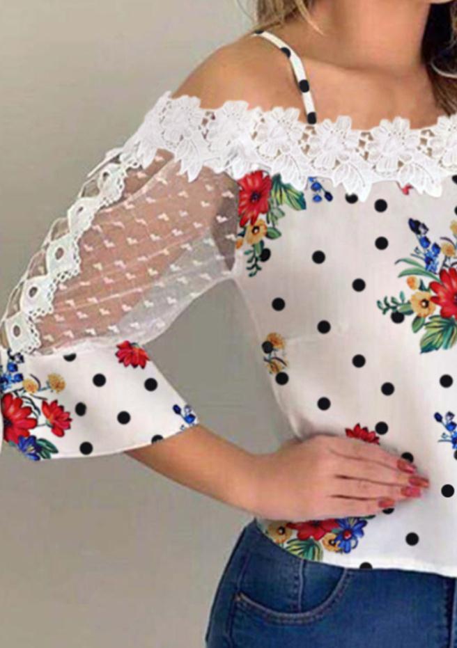 Spotted Printed Gauze Stitching Lace Top
