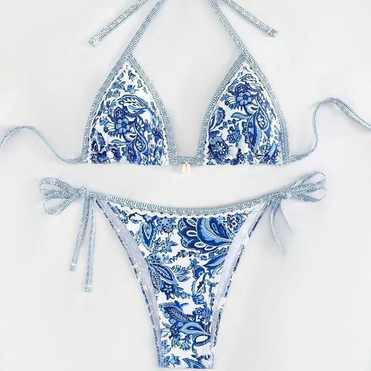 Womens Printed Two-Piece Swimsuit With Tie-Back Design