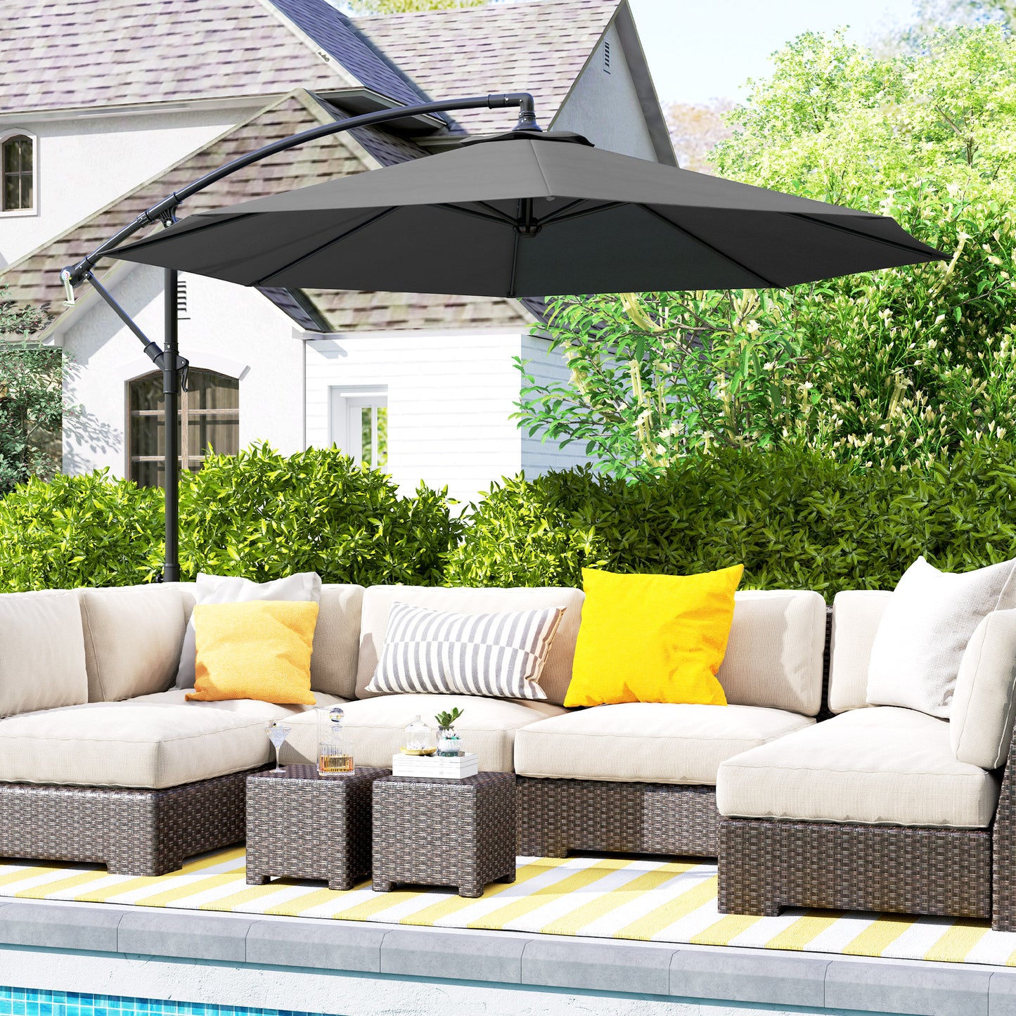 10 Cantilever Tilt Offset Patio Umbrella W UV & Water Safe Material & Cross Base Weight Not Included, Gray