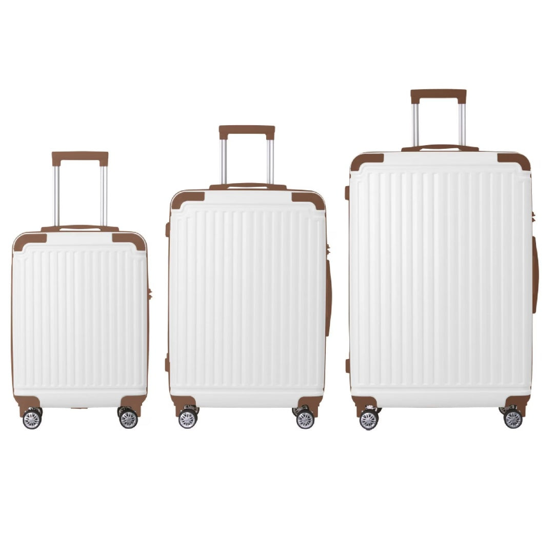 Brown 3-Piece Premium ABS Luggage Set-20, 24, And 28 Suitcases With Multi-Position Handle, Silent Spinner Wheels, And TSA-Approved Lock-Durable, Stylish, And Spacious Travel Gear