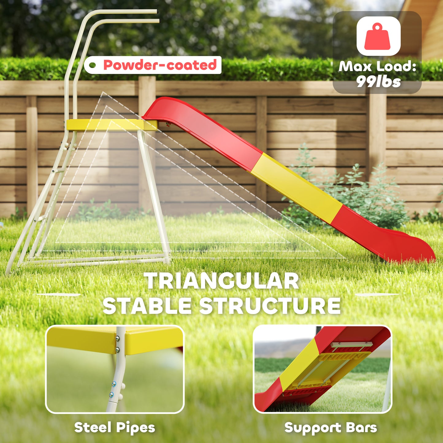 6ft Slide For Kids, Metal Freestanding Playground Equipment With Climbing Ladder, For Backyard, Outdoor, Indoor, Red