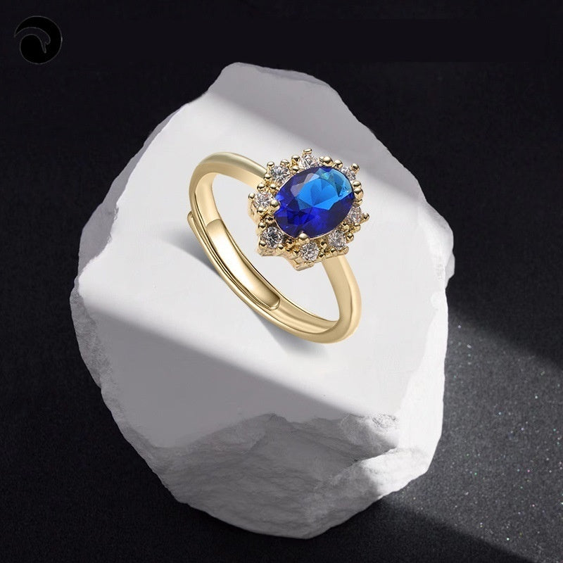 Blue Fully Paved Zircon Adjustable Ring For Women