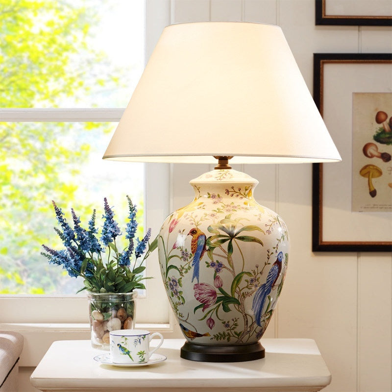 American Rustic Countryside Floral And Bird Full-Copper Ceramic Living Room Light Fixture In A Simple Modern Retro Style