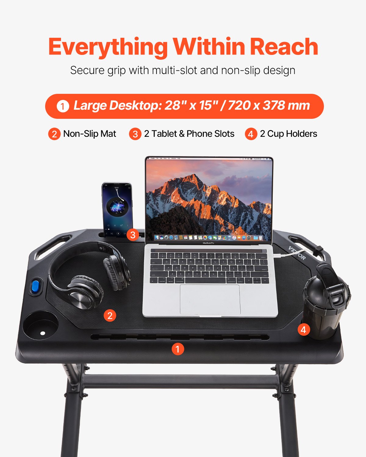 Cycling Desk, Mobile Foldable Multi-Functional Bike Trainer & Treadmill Desk With Lockable Wheels, Non-Slip Multi-Slot Bike Trainer Fitness Desk With Handle Bar, Fit For Home Office Exercise