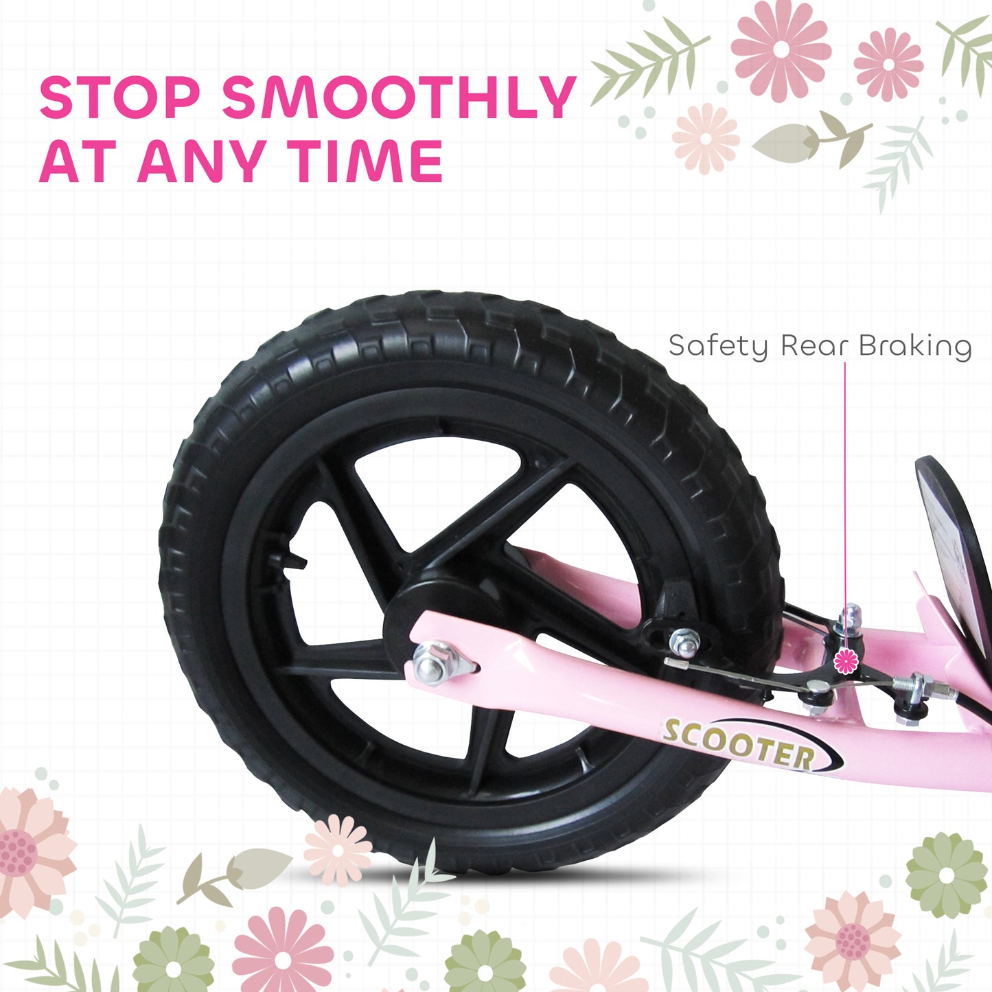 Kick Scooter for Kids 5-12 Years Old with Adjustable Height Handlebar, Non-slip Footplate, Big Wheels, Rear Brake, Pink