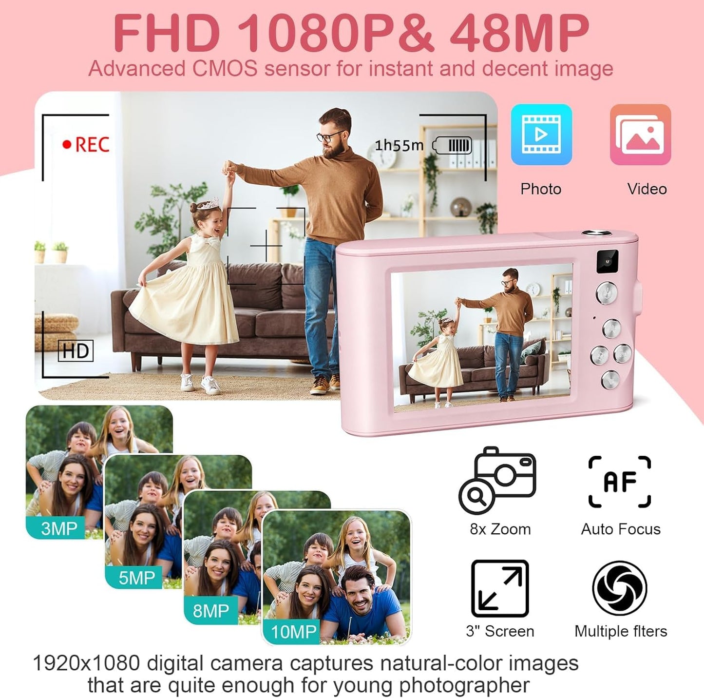 Kids Digital Camera Christmas Birthday Gifts With 32GB SD Card