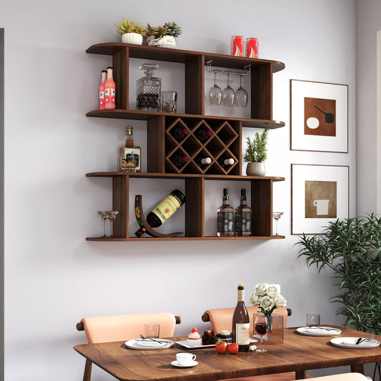 Large Wall Mounted 3 Tier  Rustic Bottle Wine Rack,Multifunctional Wooden Wall Mounted Wine Rack,Storage Rack With Wine Glass Holder,mounted Wall Storage Winerack Rack For Home Bar Dining Room Decor