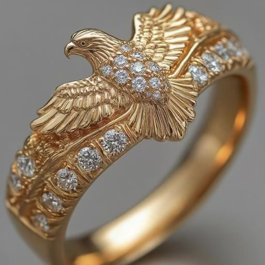 European And American-style Golden Eagle-wing Ring, Minimalist And Versatile