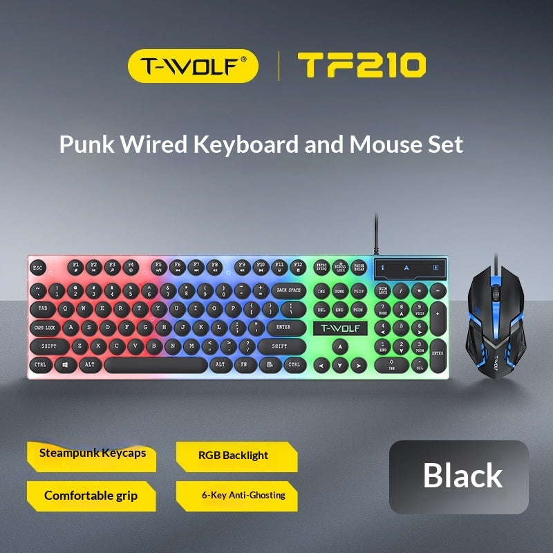 Retro Wired Glowing Mechanical-feel Keyboard And Mouse Gaming Set