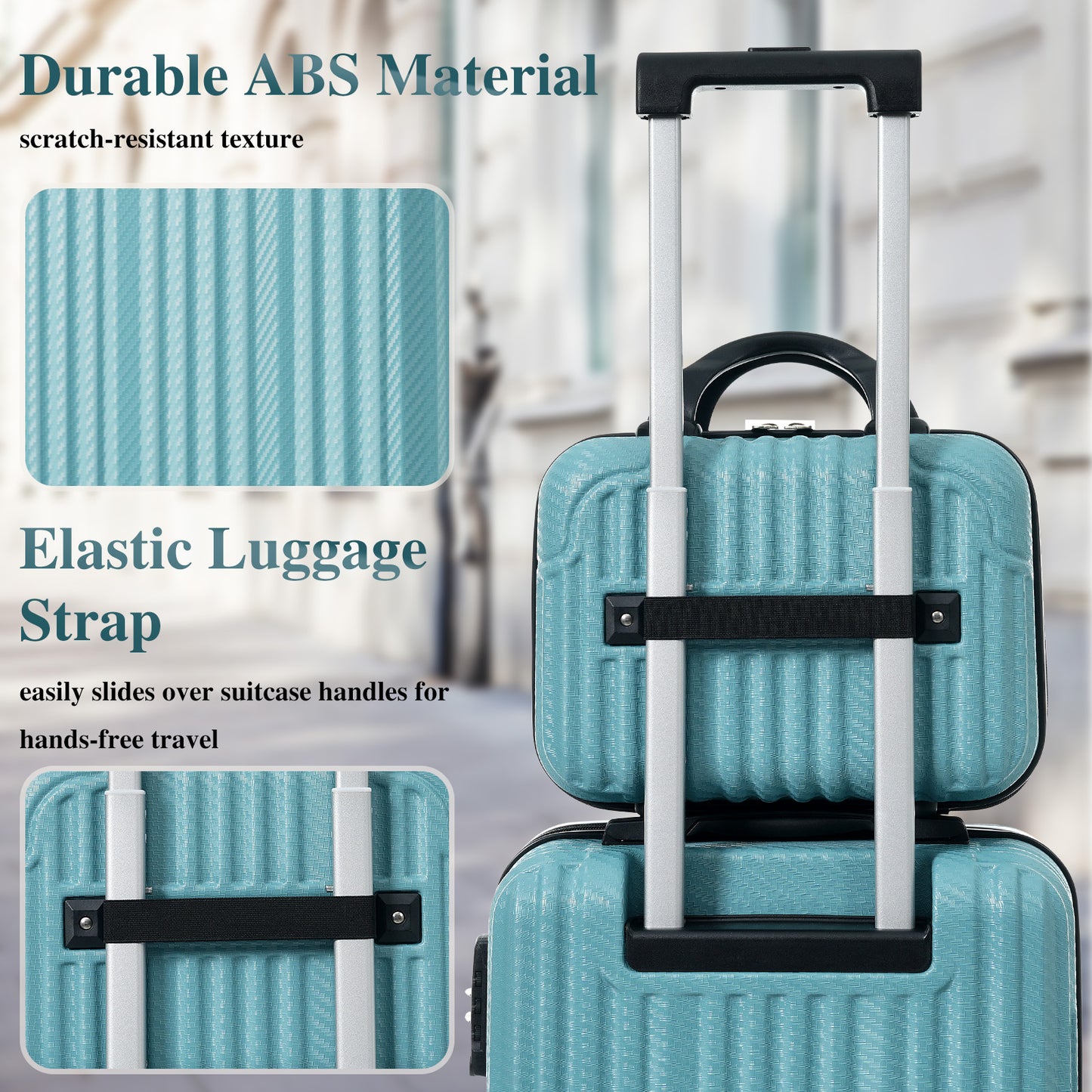 3-Piece Luggage Set, Durable Hardshell ABS Suitcase With Spinner Wheels, TSA Lock, Side Hooks, Lightweight Carry-On & Checked Luggage
