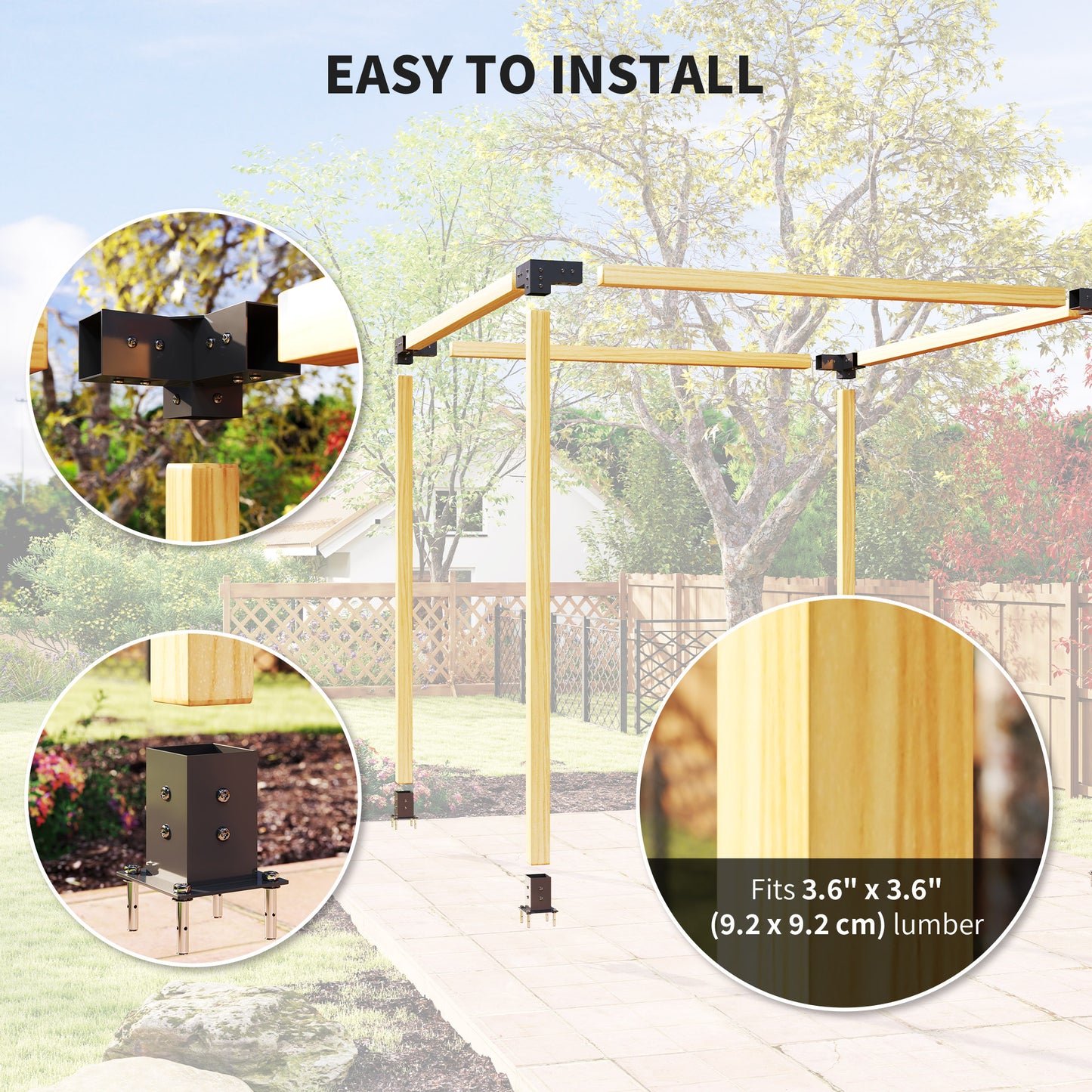8PCS Pergola Kit, Pergola Brackets With 3-Way & 4-Way Corner Brackets For 4"x4" (Actual 3.6"x3.6") Lumber