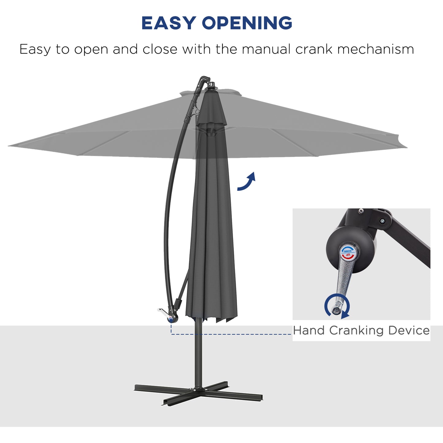 10 Cantilever Tilt Offset Patio Umbrella W UV & Water Safe Material & Cross Base Weight Not Included, Gray
