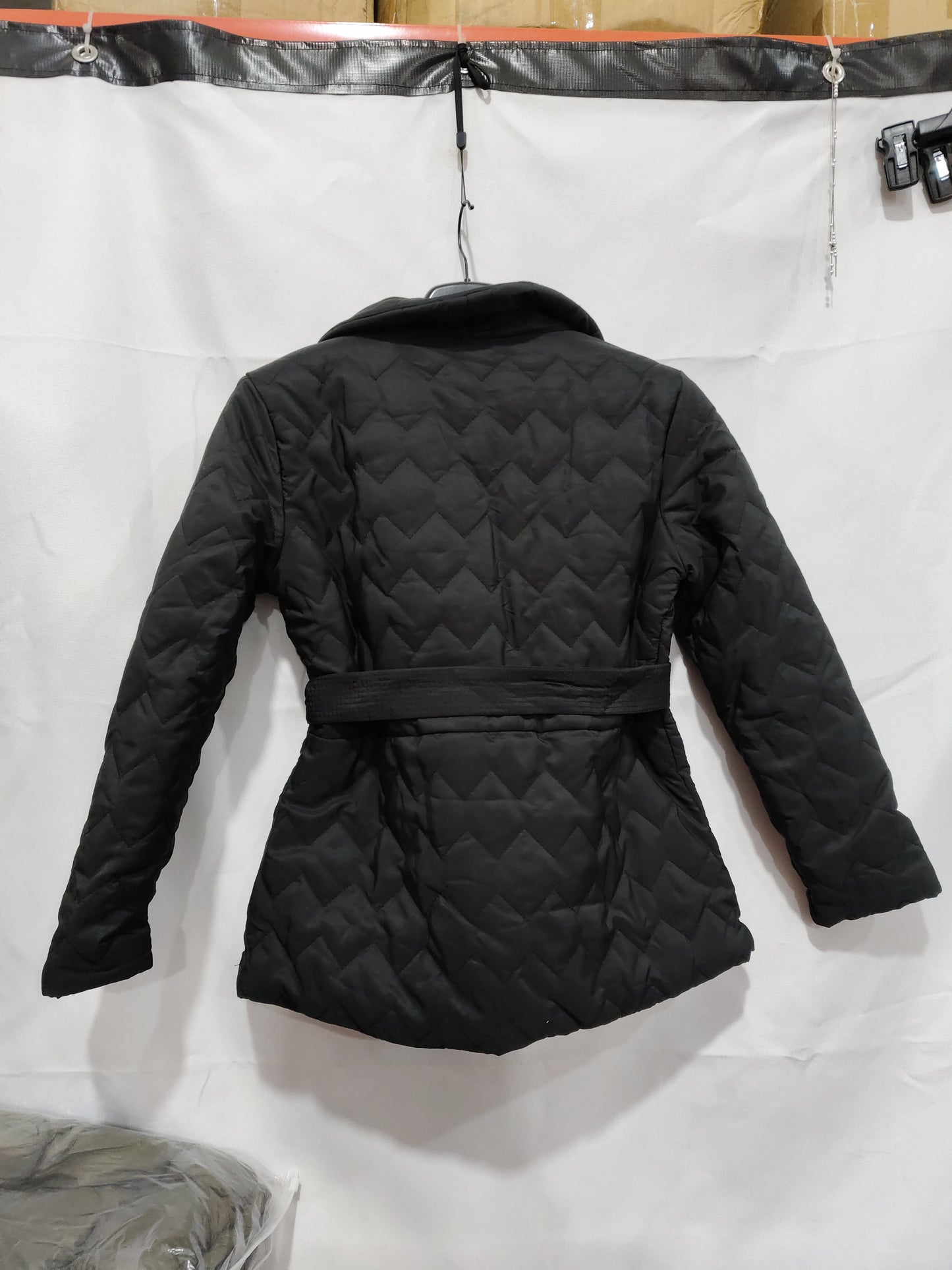 Winter Ripple-stitching Jacket With Belt Fashion Warm Pockets Lapel Coat Women's Temperament Lightweight Outwear Clothing