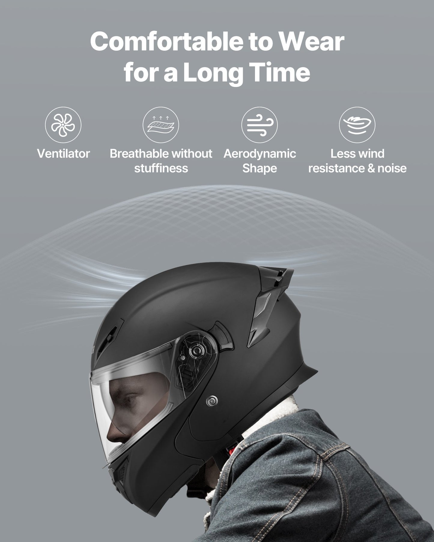 Motorcycle Helmet, Modular, Adult Motocross Dirt Bike Helmet With Large Clear Visor, Comfortable Motorbike Racing Street With Detachable Liner For Men & Women, DOT Approved, (Matte Black, M)