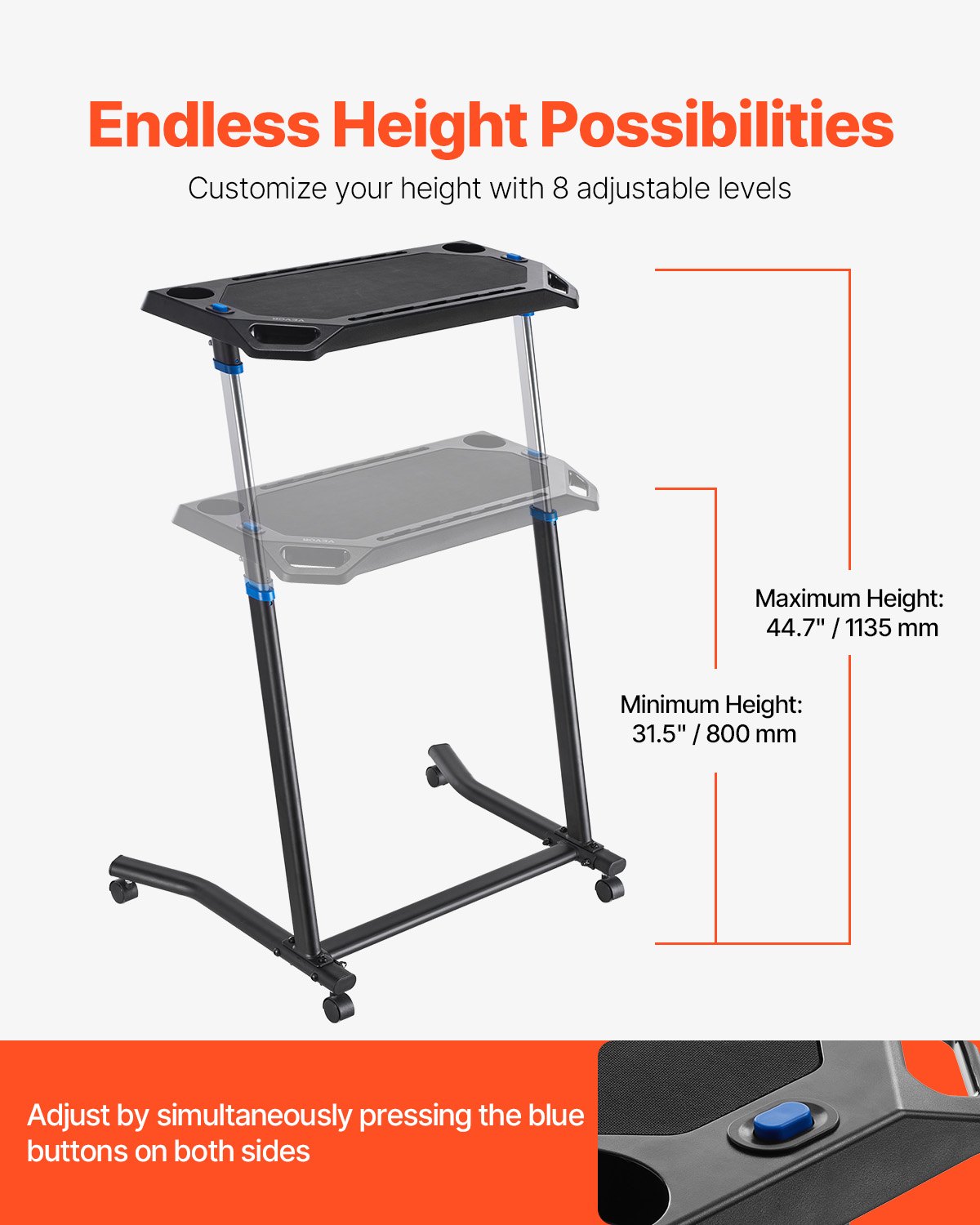 Cycling Desk, Mobile Foldable Multi-Functional Bike Trainer & Treadmill Desk With Lockable Wheels, Non-Slip Multi-Slot Bike Trainer Fitness Desk With Handle Bar, Fit For Home Office Exercise