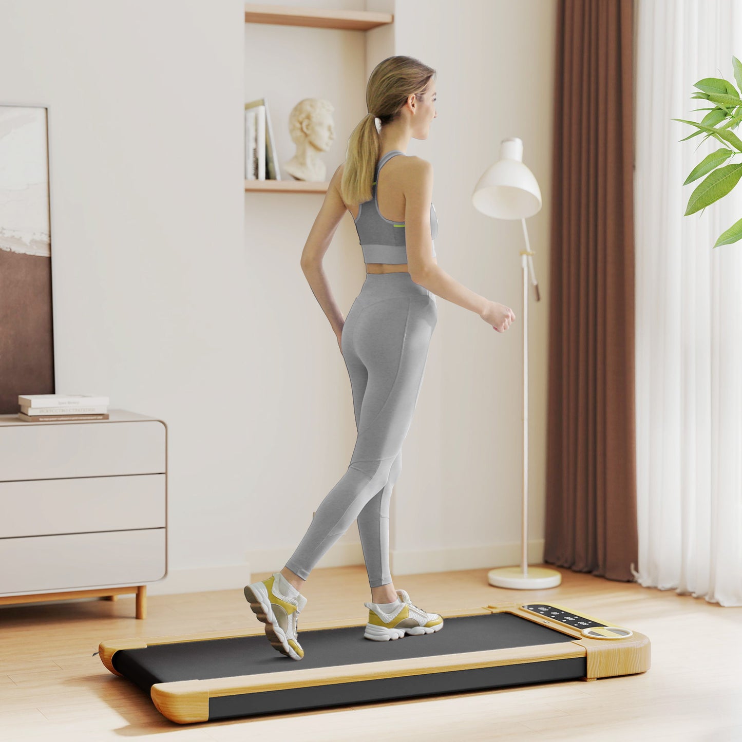 Walking Pad, Under Desk Treadmill with 17" x 43" Wide Belt, Remote Control, Bluetooth Speaker, Wheels and LED Display