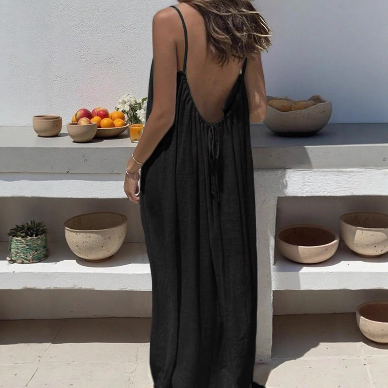 Womens Strap Coat Backless Loose-Fit Loungewear Dress